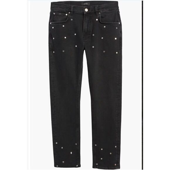 NWT Amendi Lars Organic Cotton Blend Straight Leg Jeans Studded Shadow 34 x 32